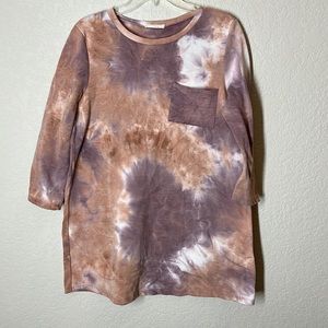 Entro Lightweight Fleece Long Sleeve Tie Dye Dress. Pink/Purple szL